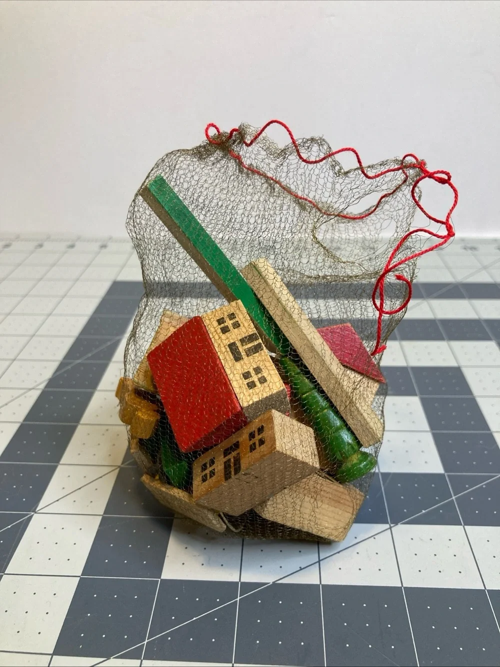 Vintage Wood Block Village Houses Train Station Wooden German Putz Erzgebirge